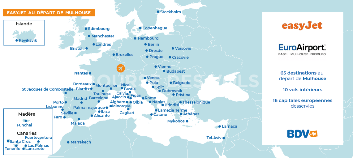 Destinations Easyjet départ Mulhouse