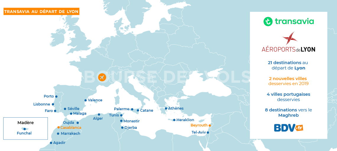 Destinations Transavia départ Lyon