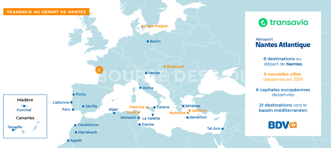 Destinations Transavia départ Nantes